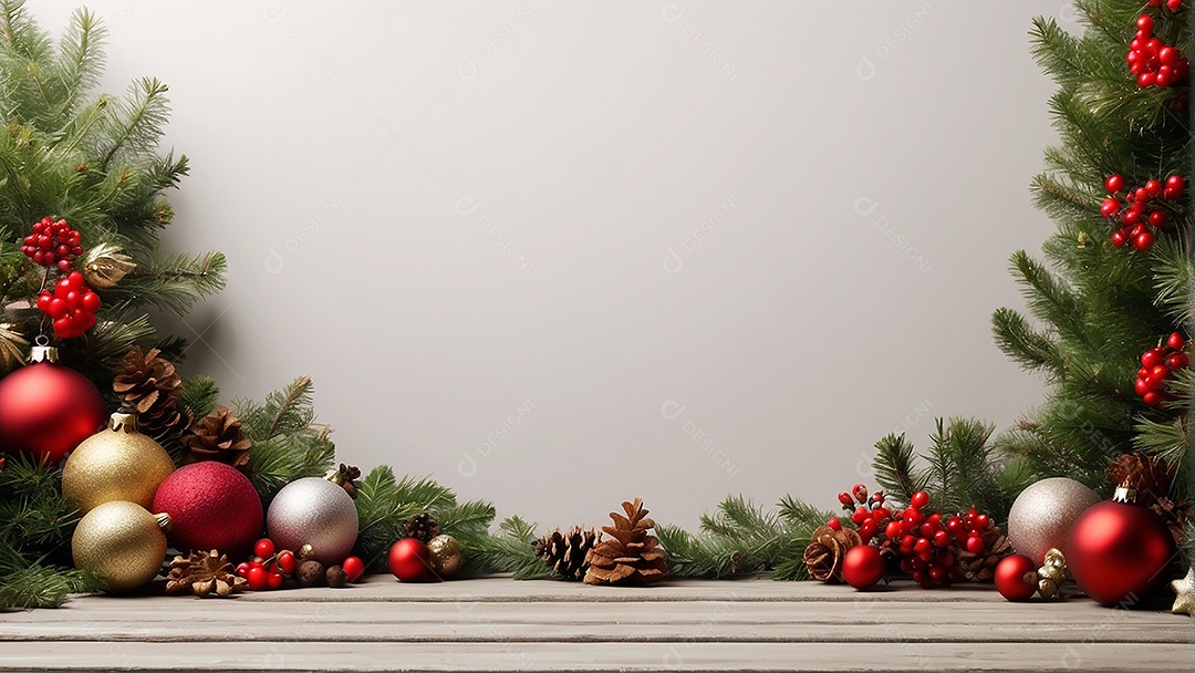 Cenário natalino sobre uma mesa de madeira