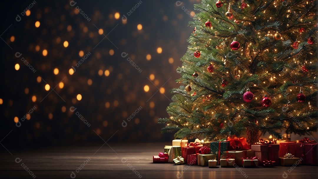 Cenário natalino sobre uma mesa de madeira