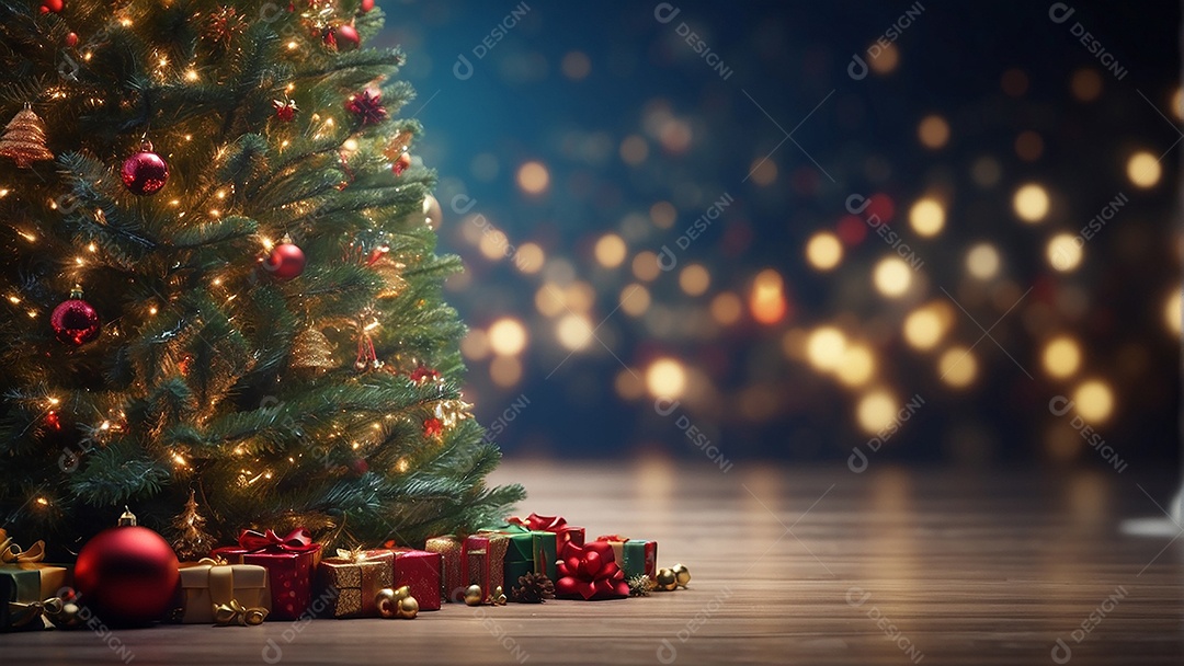 Cenário natalino sobre uma mesa de madeira