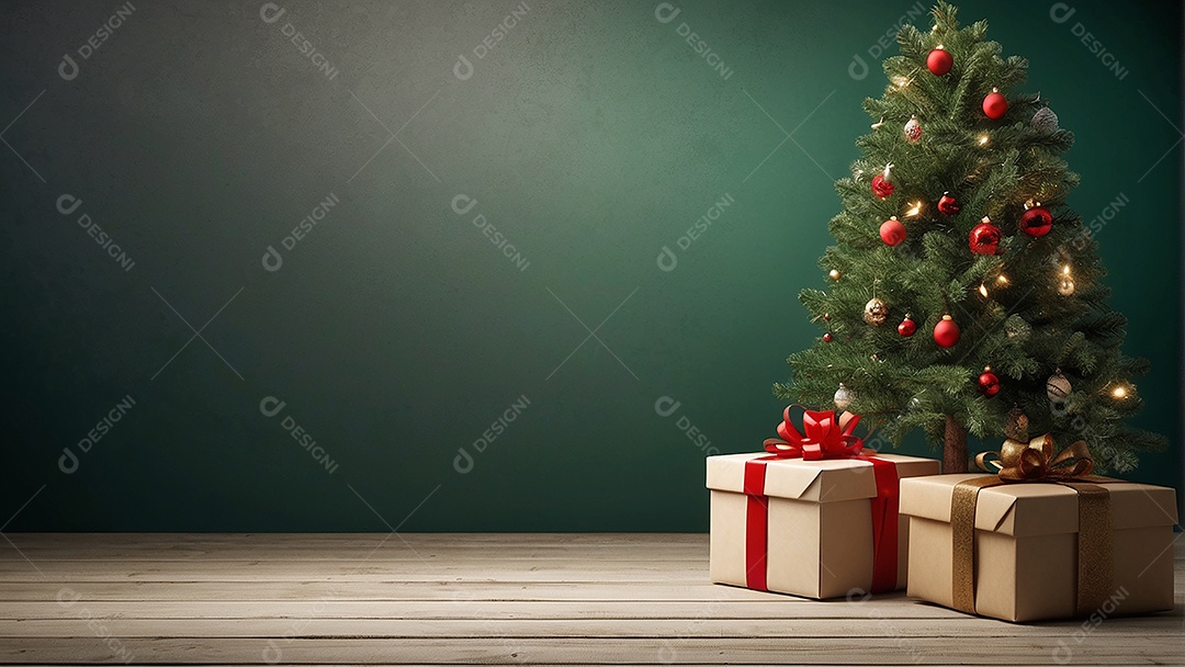 Cenário natalino sobre uma mesa de madeira