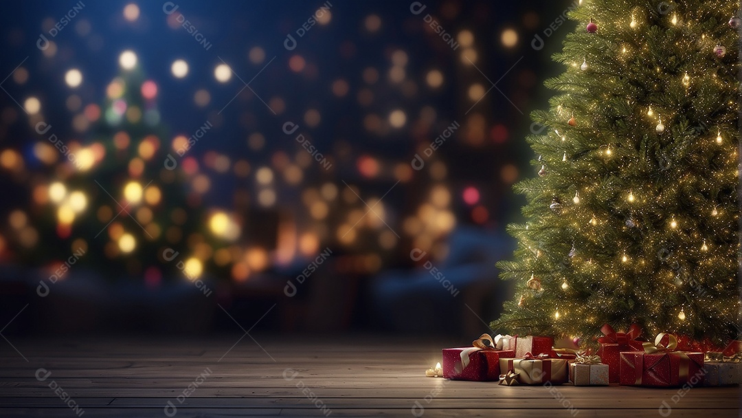 Cenário natalino sobre uma mesa de madeira