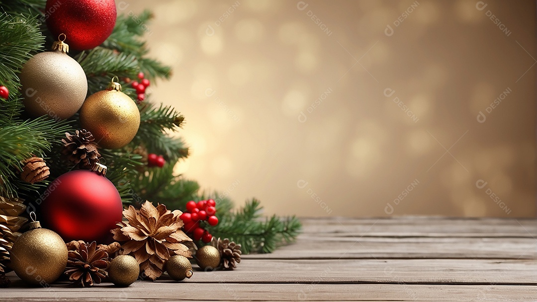 Cenário natalino sobre uma mesa de madeira