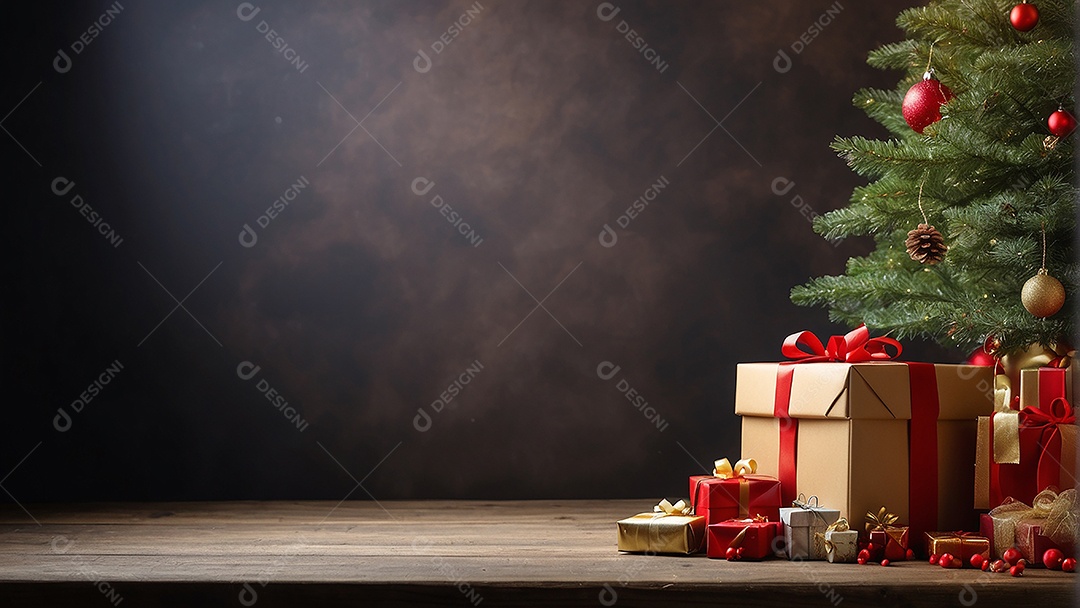 Cenário natalino sobre uma mesa de madeira