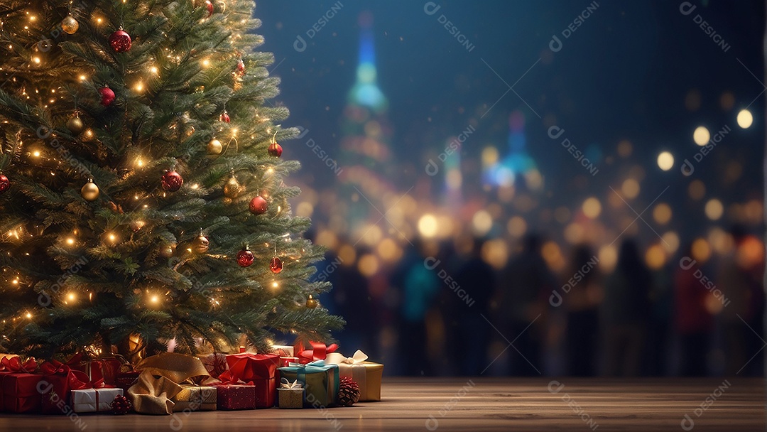 Cenário natalino sobre uma mesa de madeira