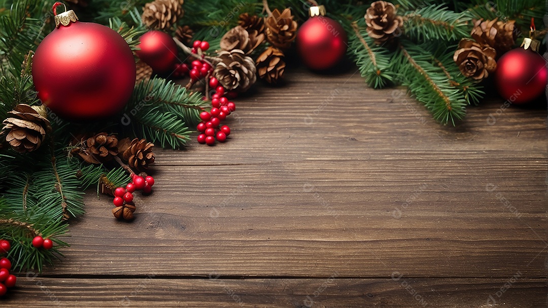 Cenário natalino sobre uma mesa de madeira