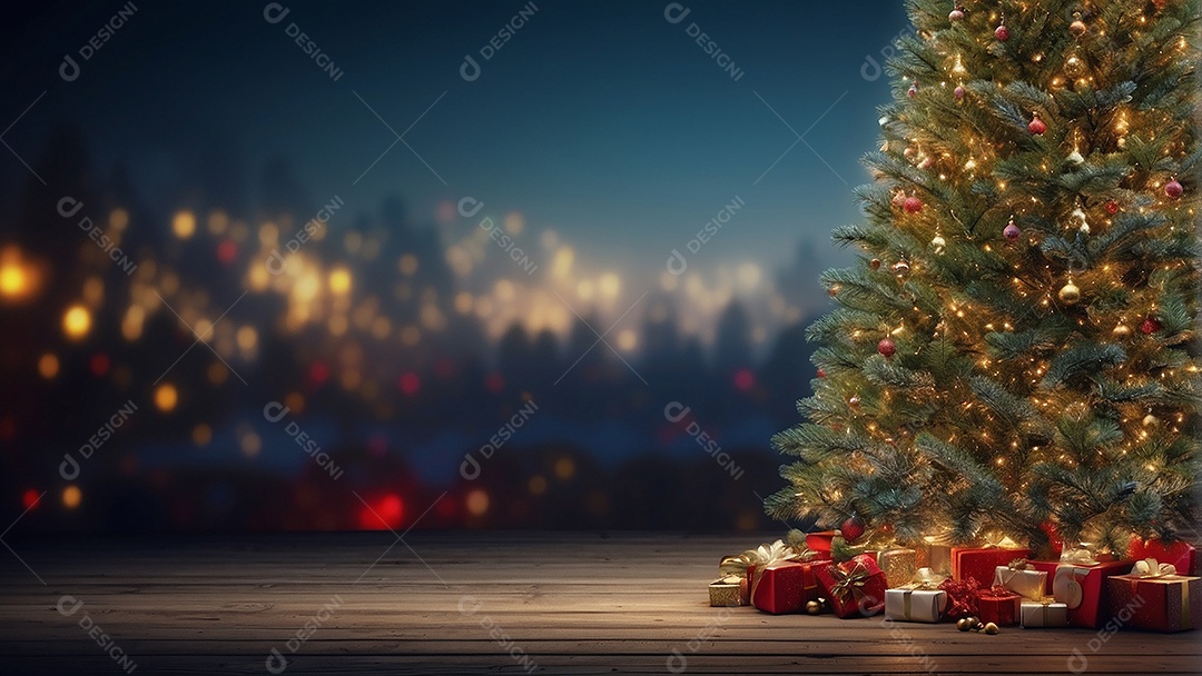 Cenário natalino sobre uma mesa de madeira