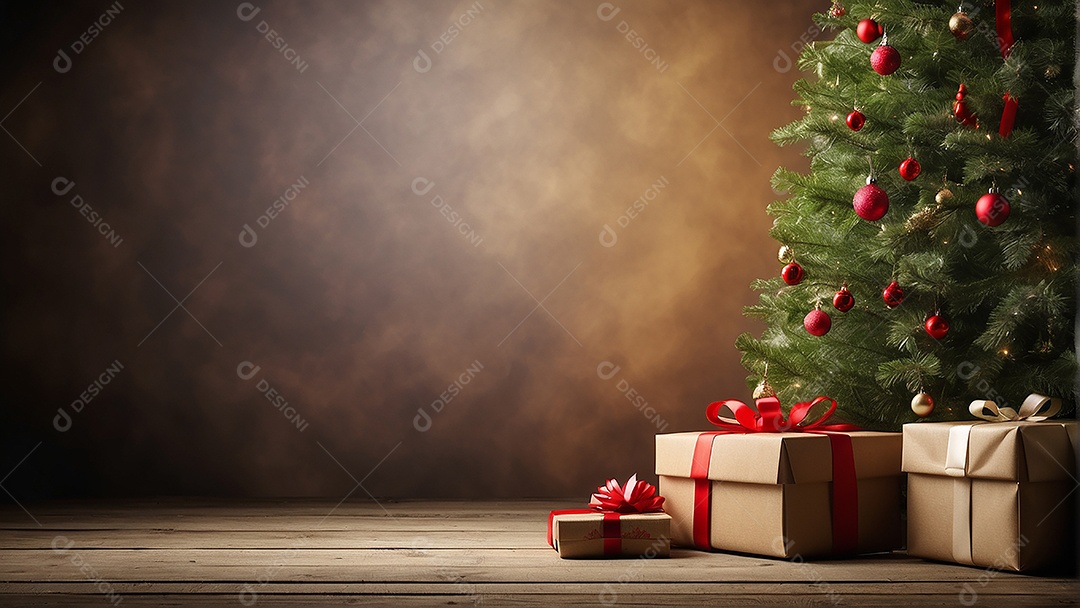 Cenário natalino sobre uma mesa de madeira