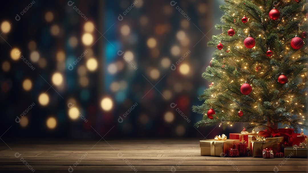 Cenário natalino sobre uma mesa de madeira