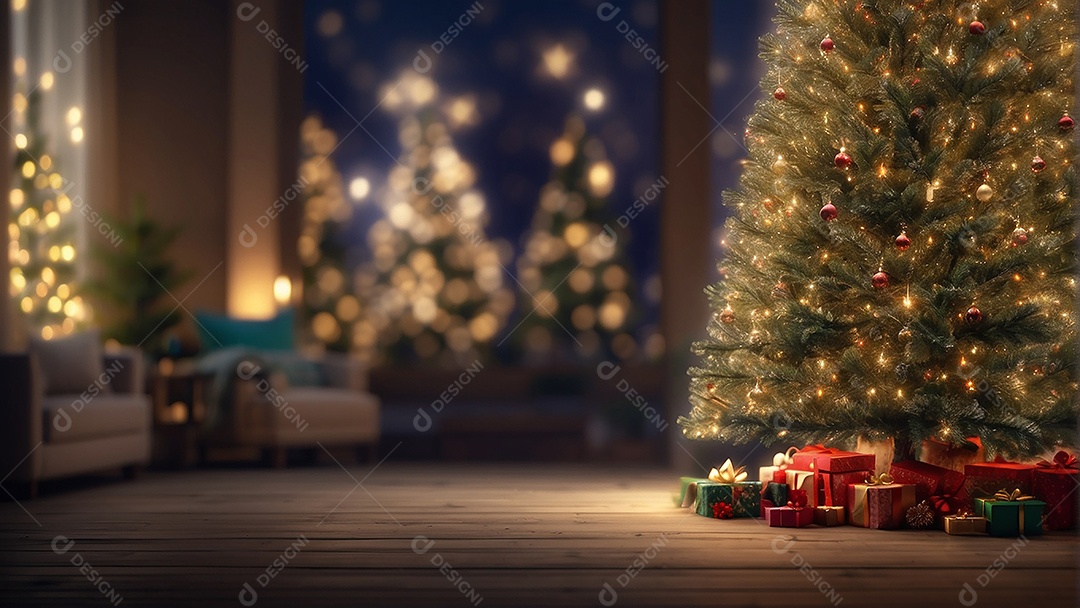 Cenário natalino sobre uma mesa de madeira