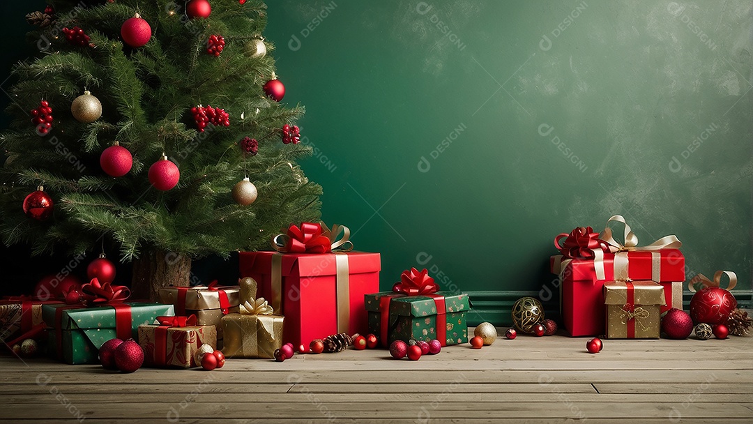 Cenário natalino sobre uma mesa de madeira