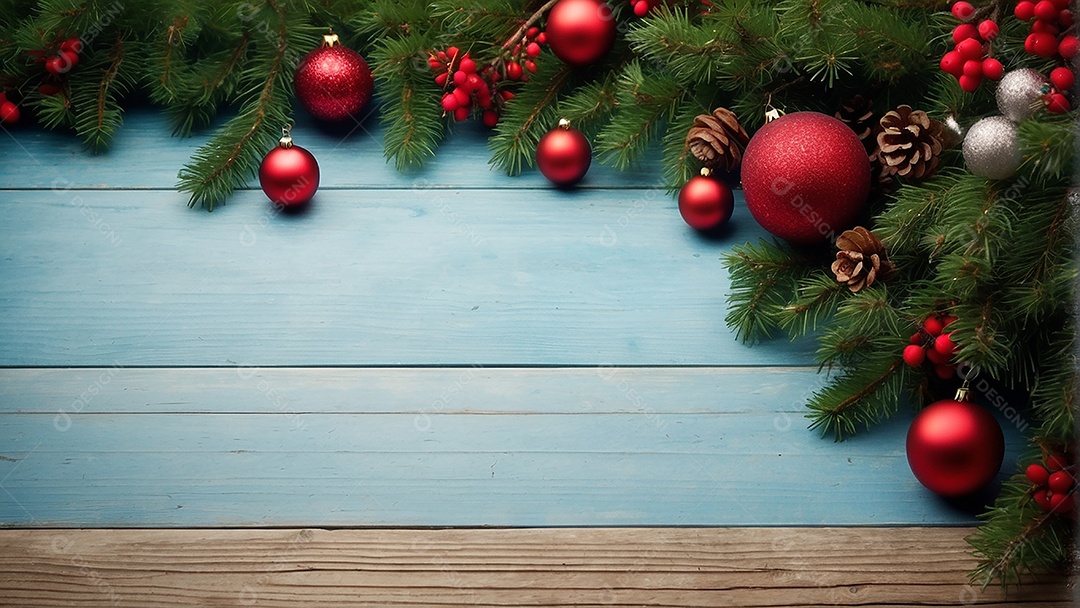 Cenário natalino sobre uma mesa de madeira