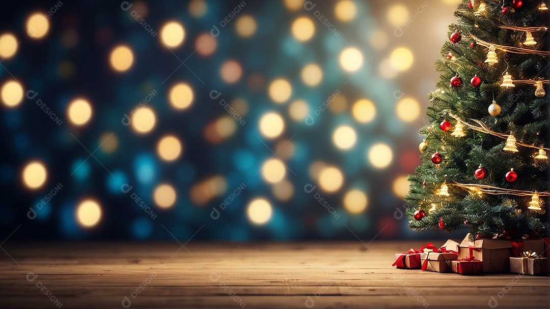 Cenário natalino sobre uma mesa de madeira