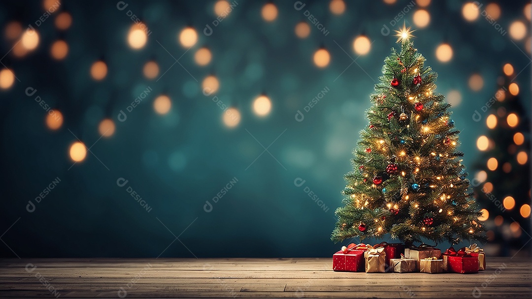 Cenário natalino sobre uma mesa de madeira