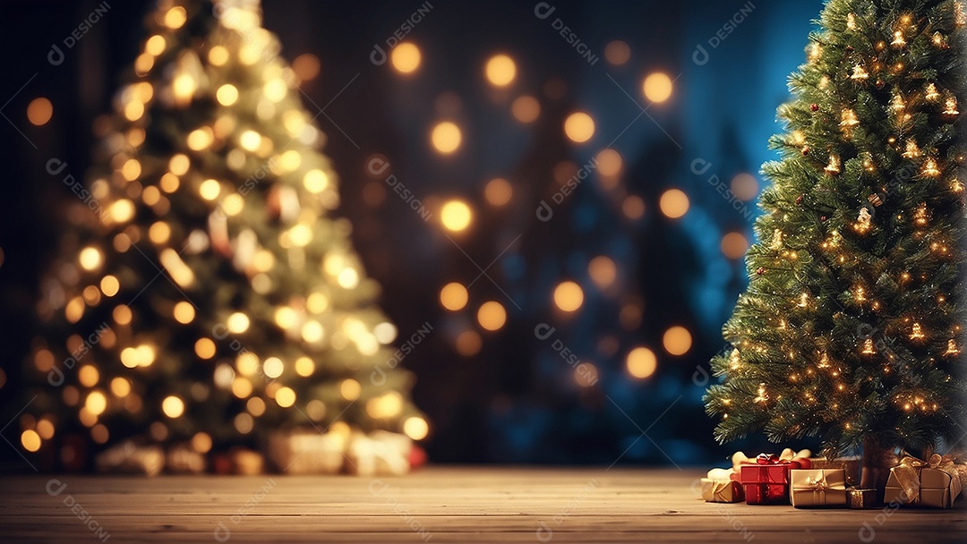 Cenário natalino sobre uma mesa de madeira