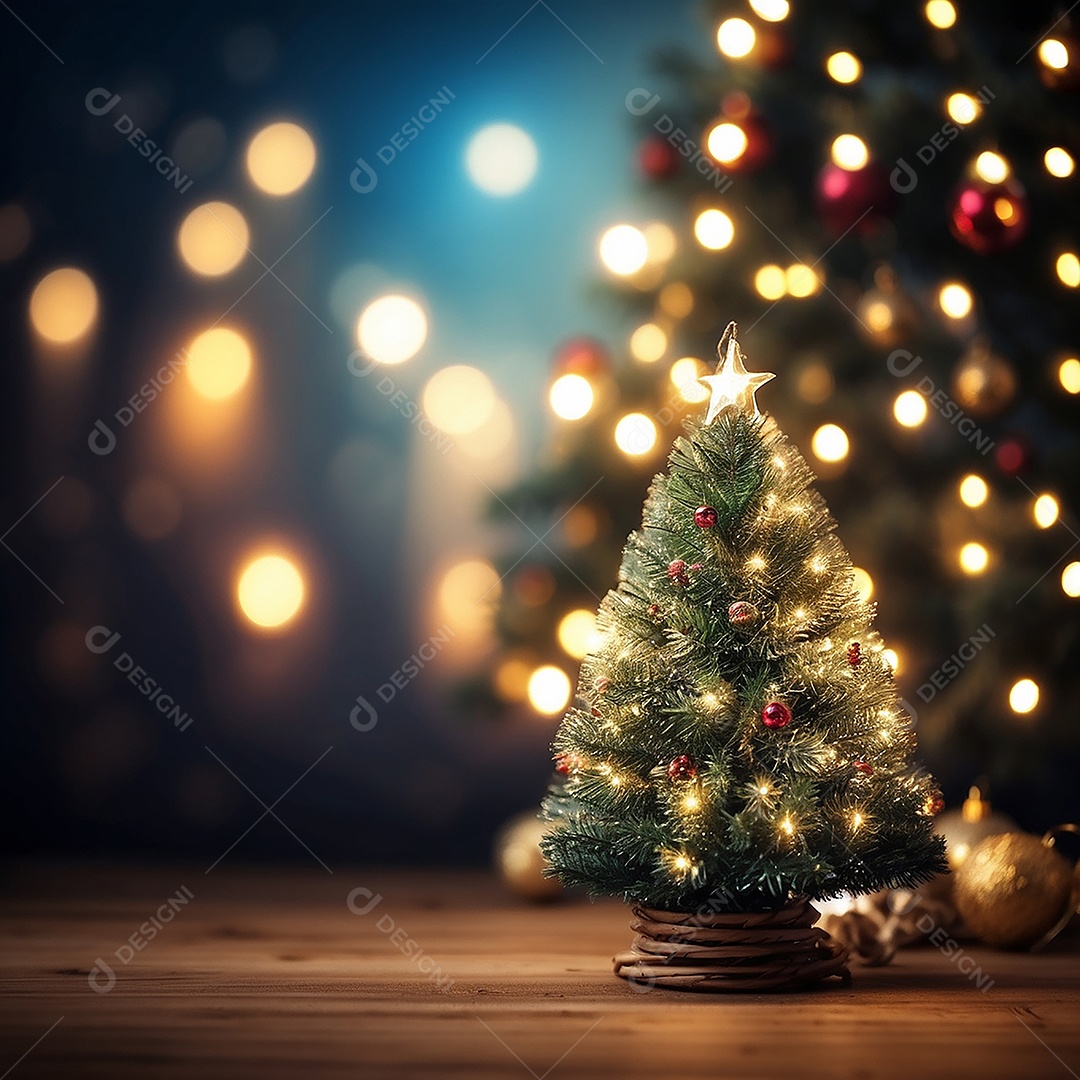 Cenário natalino sobre uma mesa de madeira