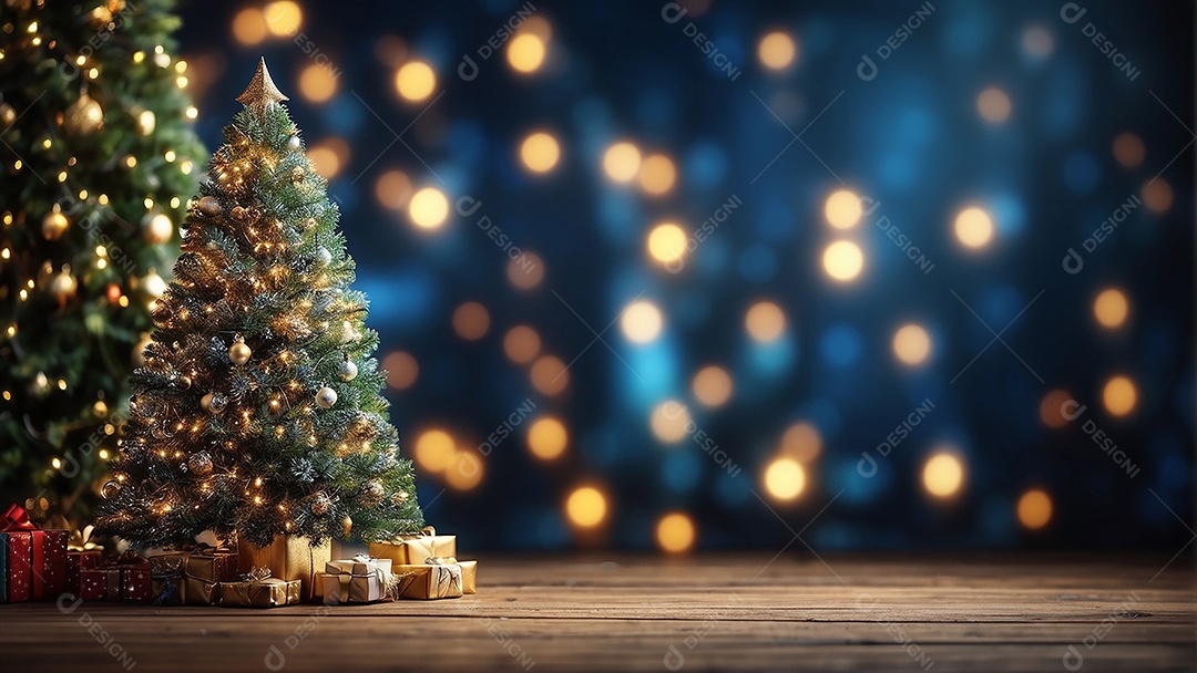 Cenário natalino sobre uma mesa de madeira