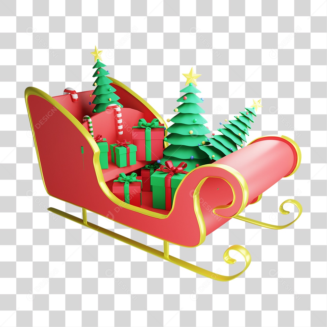 Elemento 3D Treno com Caixas de Presentes Natal para Composição PNG Transparente