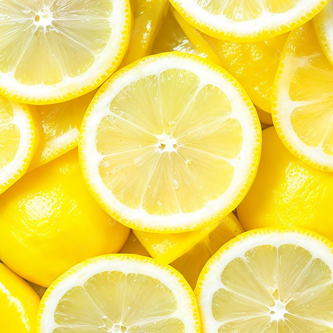Um close de rodelas de limão fresco