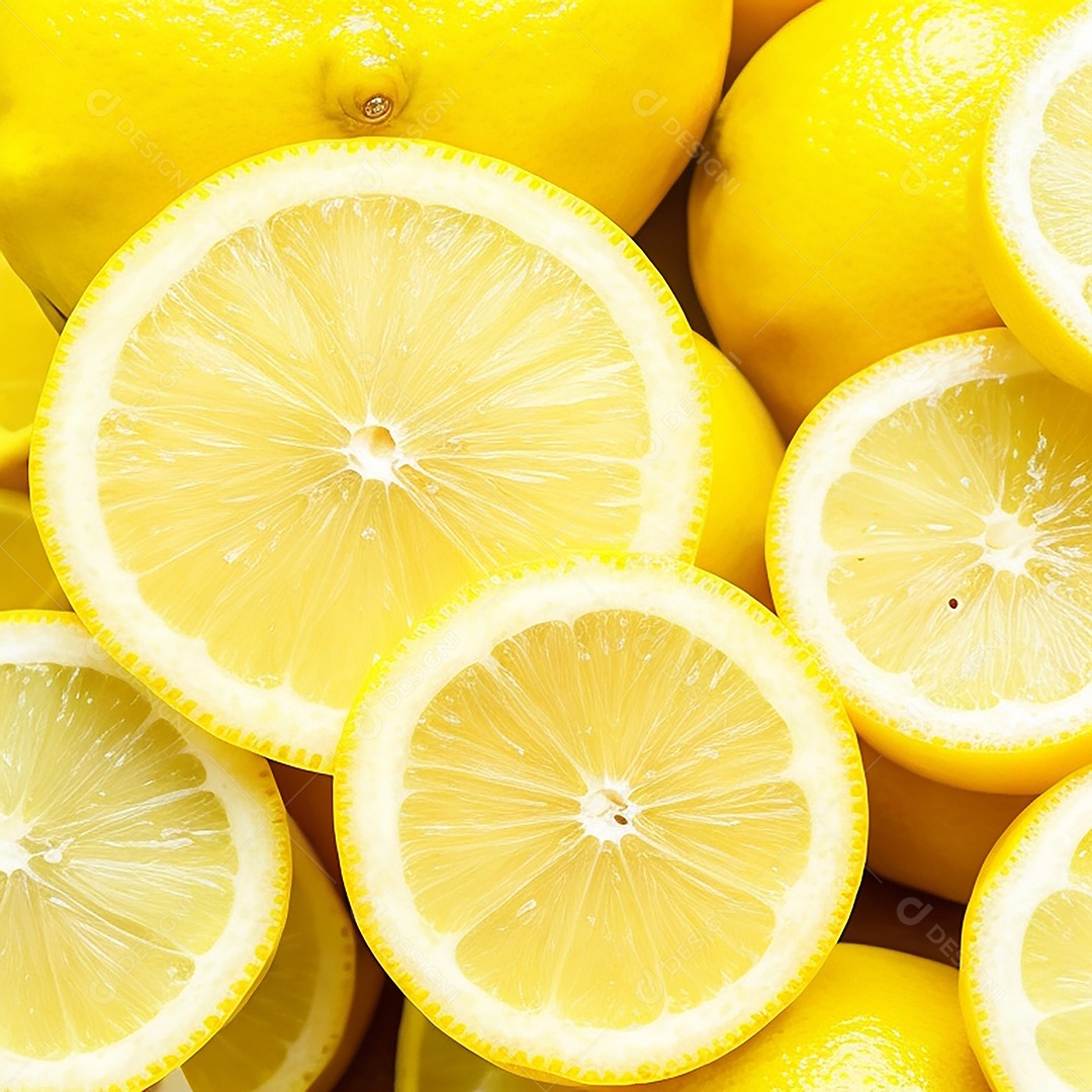 Um close de rodelas de limão fresco