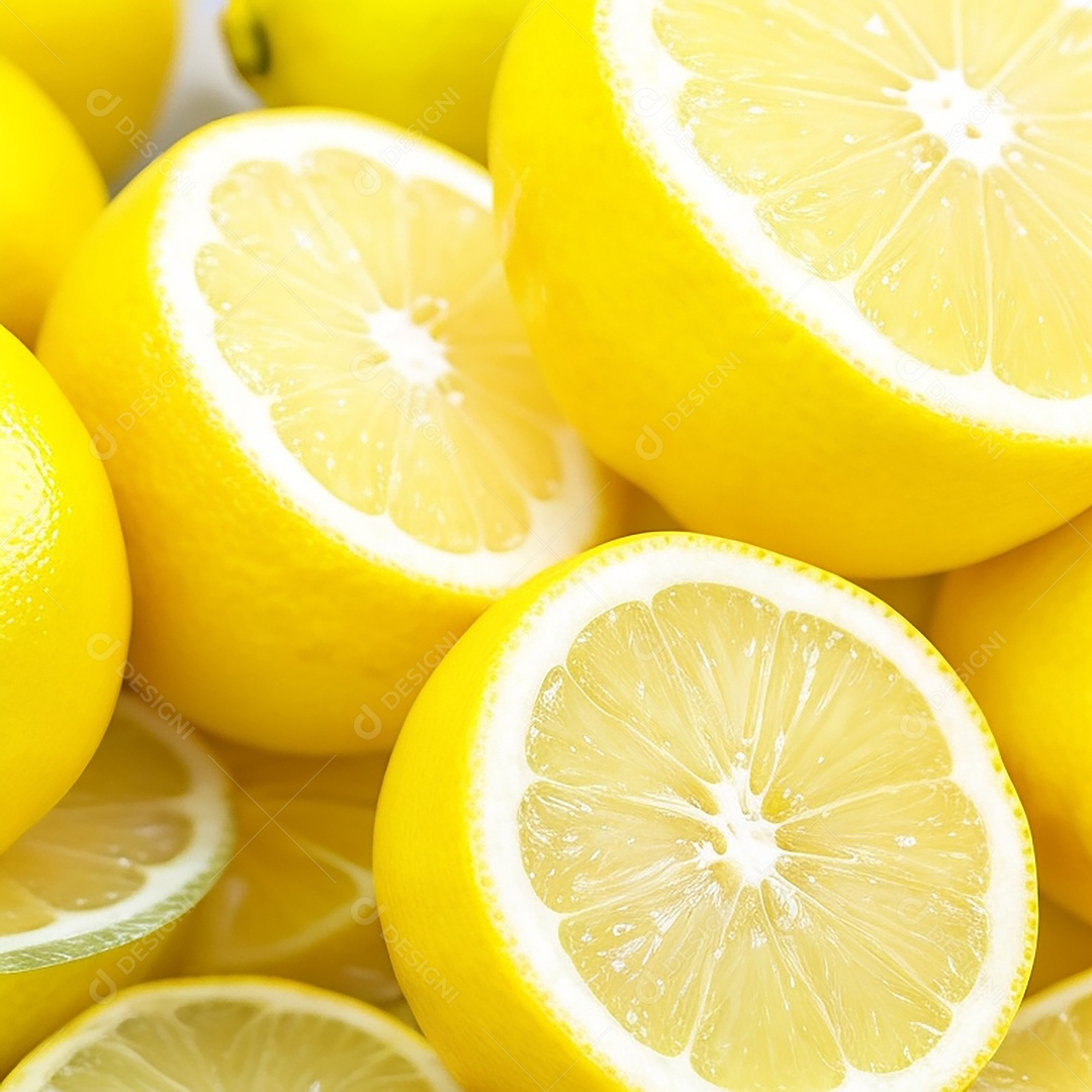 Um close de rodelas de limão fresco