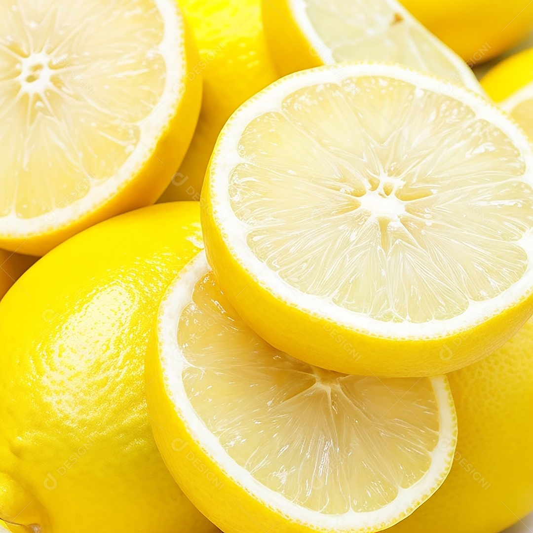 Um close de rodelas de limão fresco