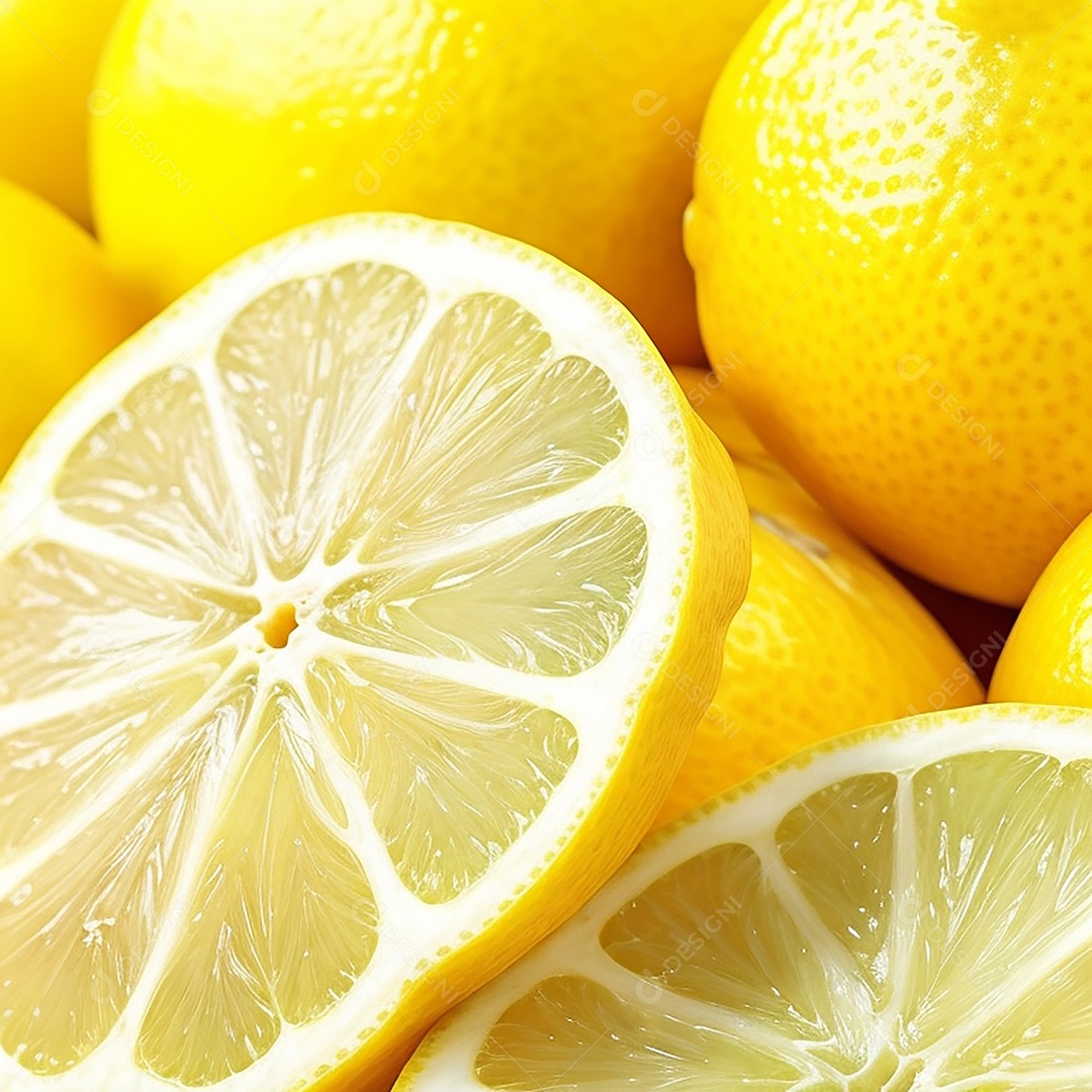 Um close de rodelas de limão fresco