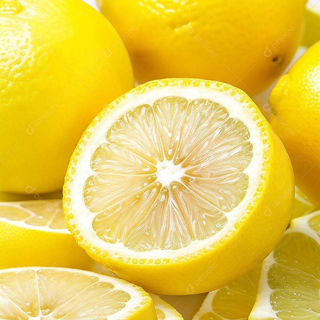 Um close de rodelas de limão fresco