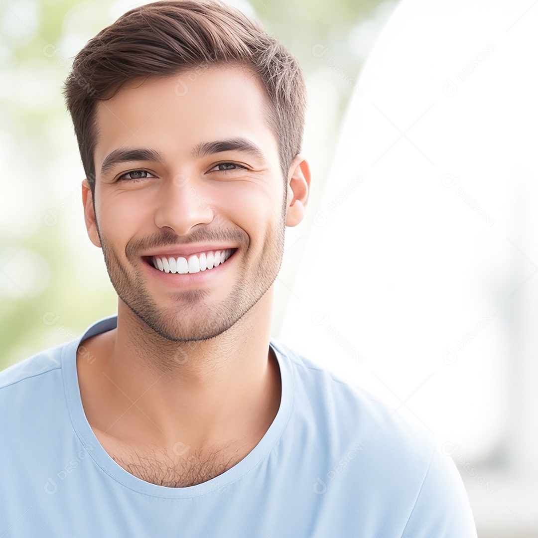 Homem sorridente mostrando dentes limpos dental