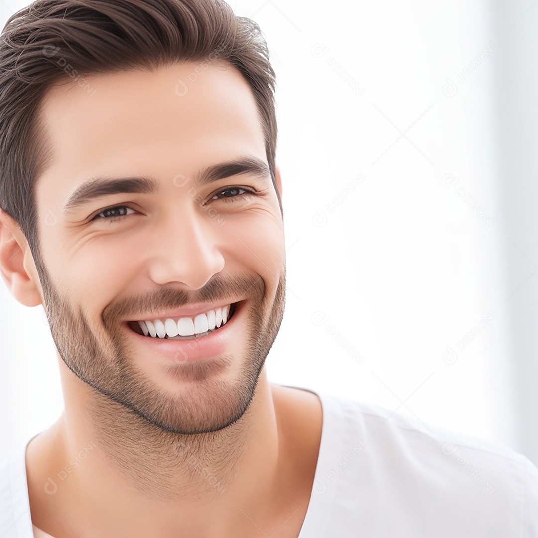 Homem sorridente mostrando dentes limpos dental