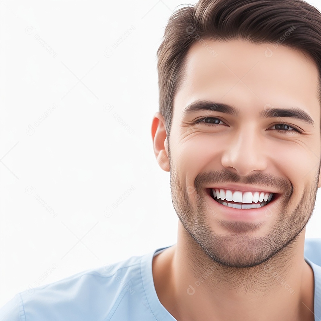 Homem sorridente mostrando dentes limpos dental