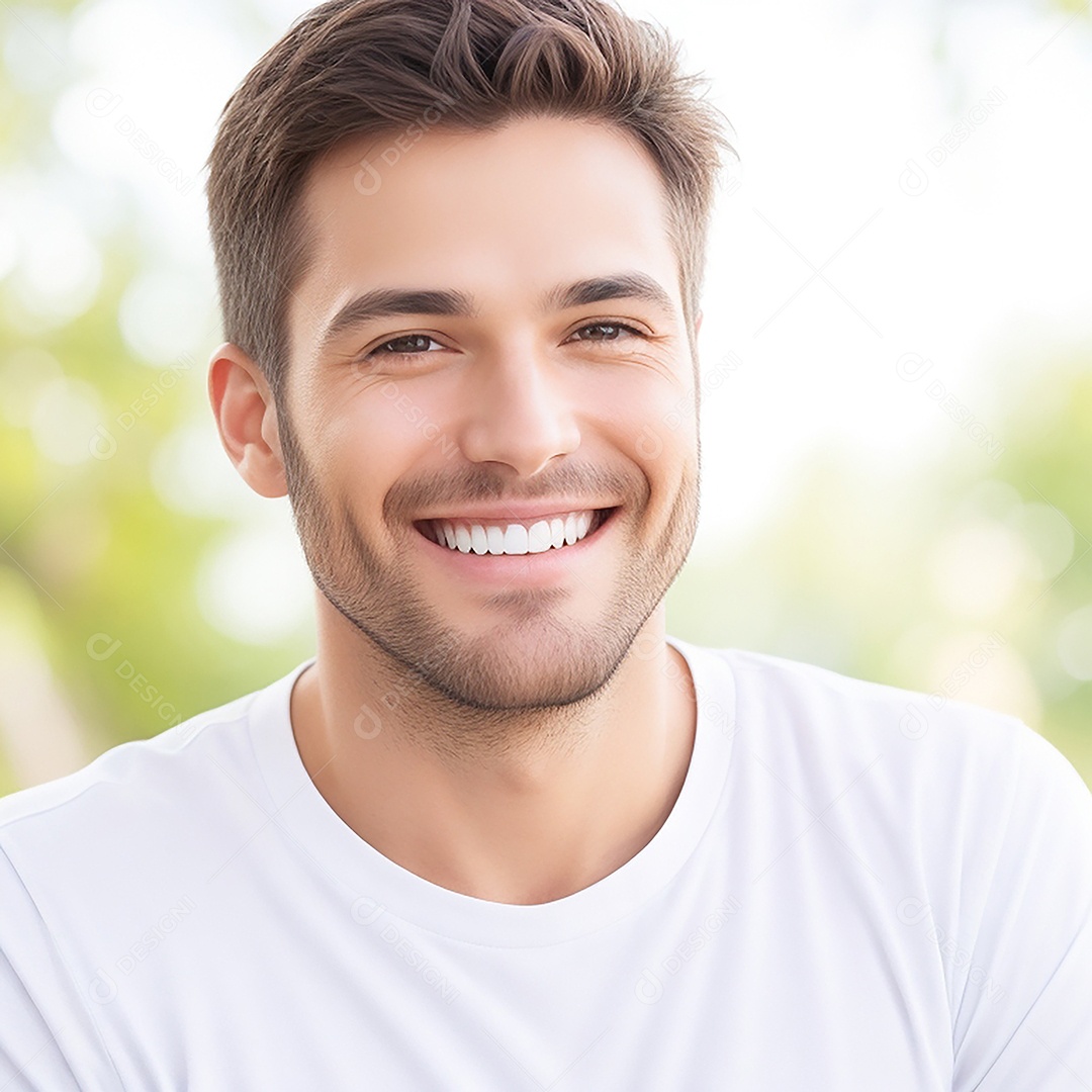 Homem sorridente mostrando dentes limpos dental