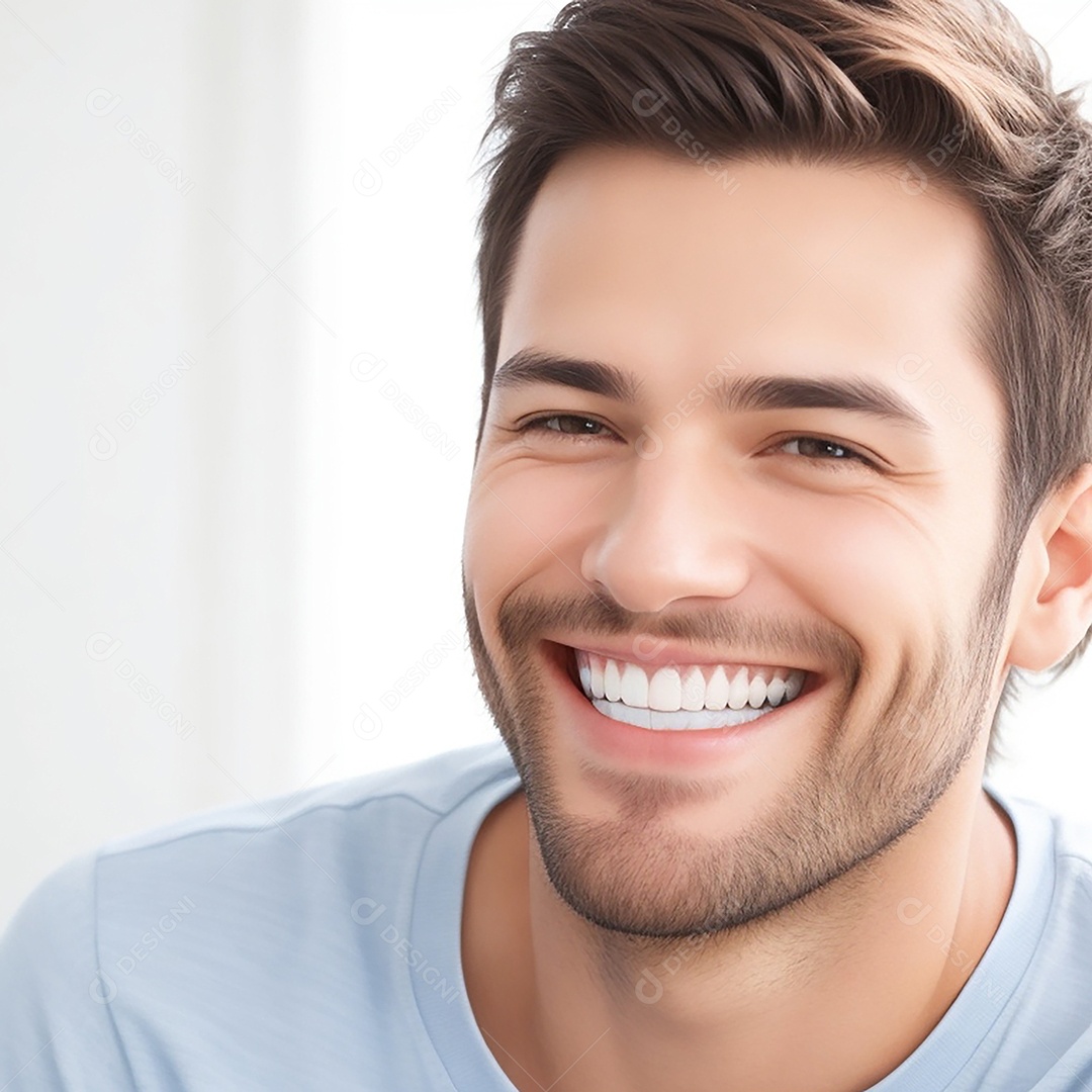 Homem sorridente mostrando dentes limpos dental