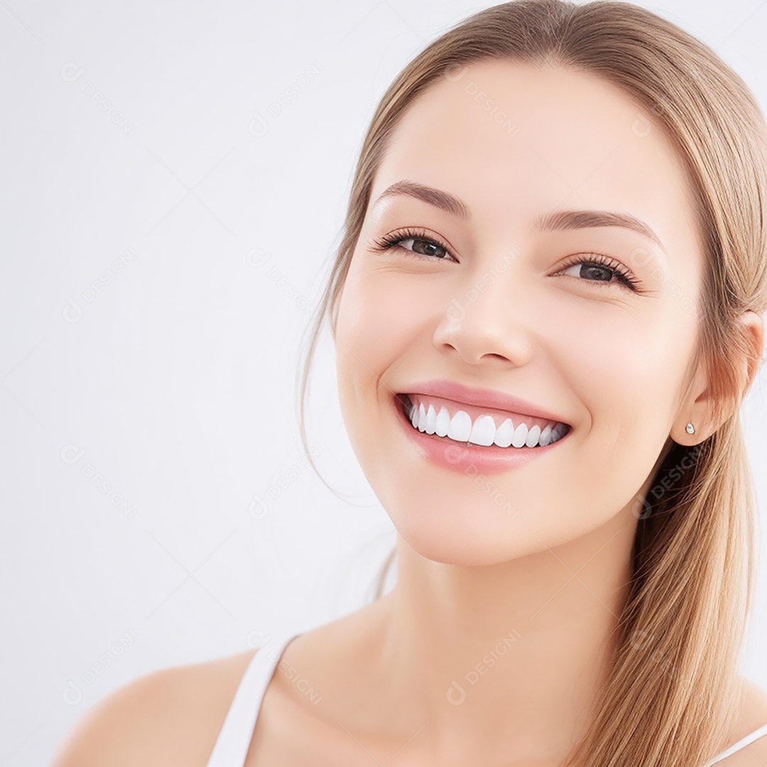 Mulher sorridente mostrando dentes limpos dental