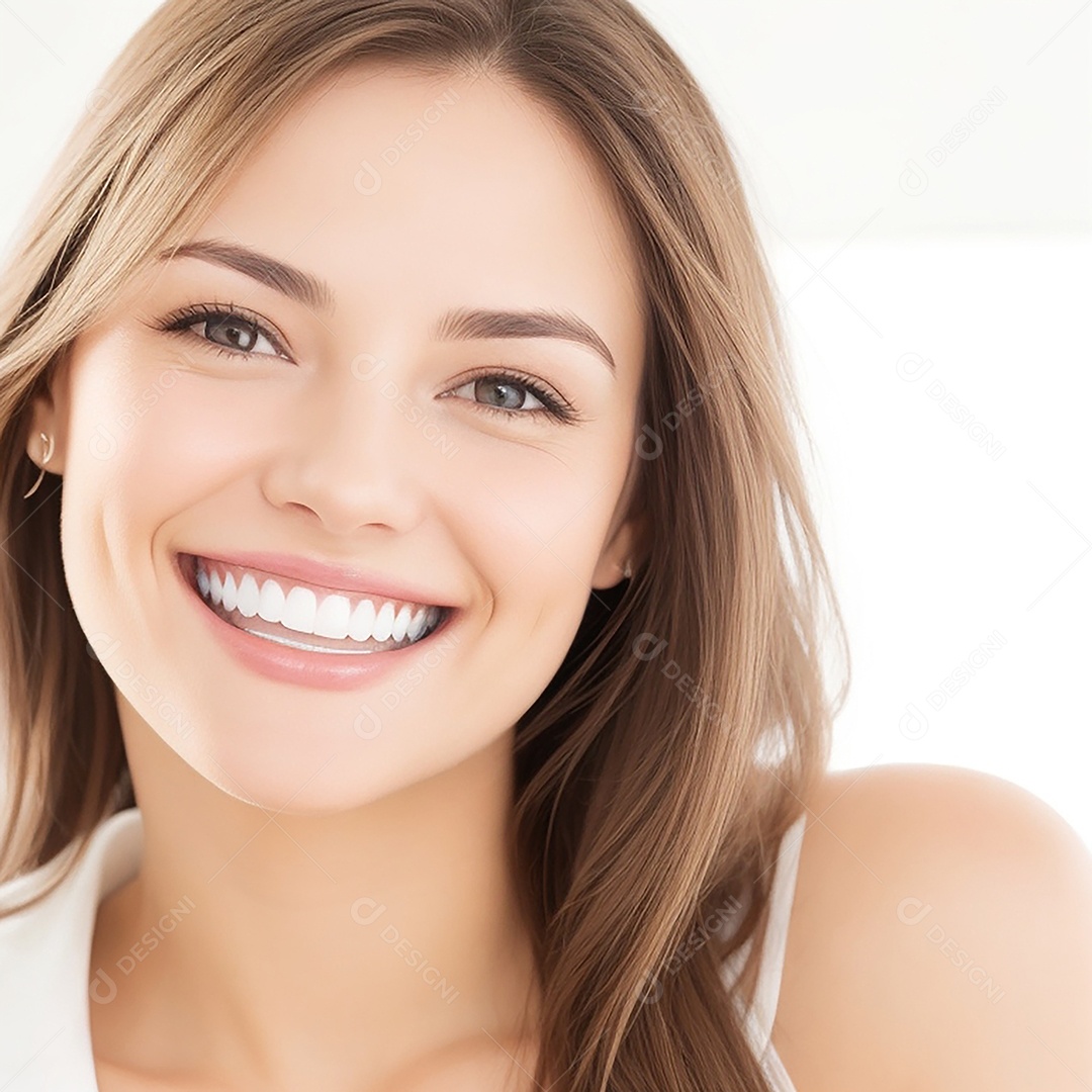 Mulher sorridente mostrando dentes limpos dental