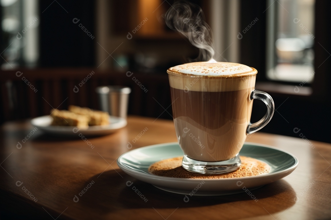 Caneca de café sobre uma mesa de padaria