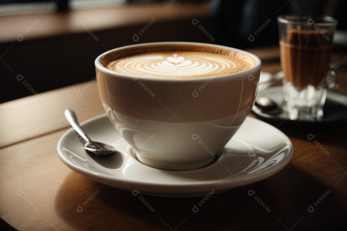 Caneca de café sobre uma mesa de padaria