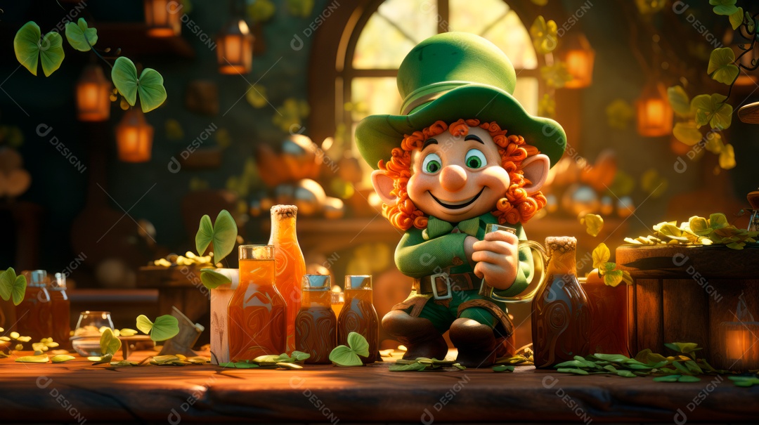 Dia de São Patricio, um dia de orgulho para a Irlanda, 17 de março, estilo 3D Generative AI.