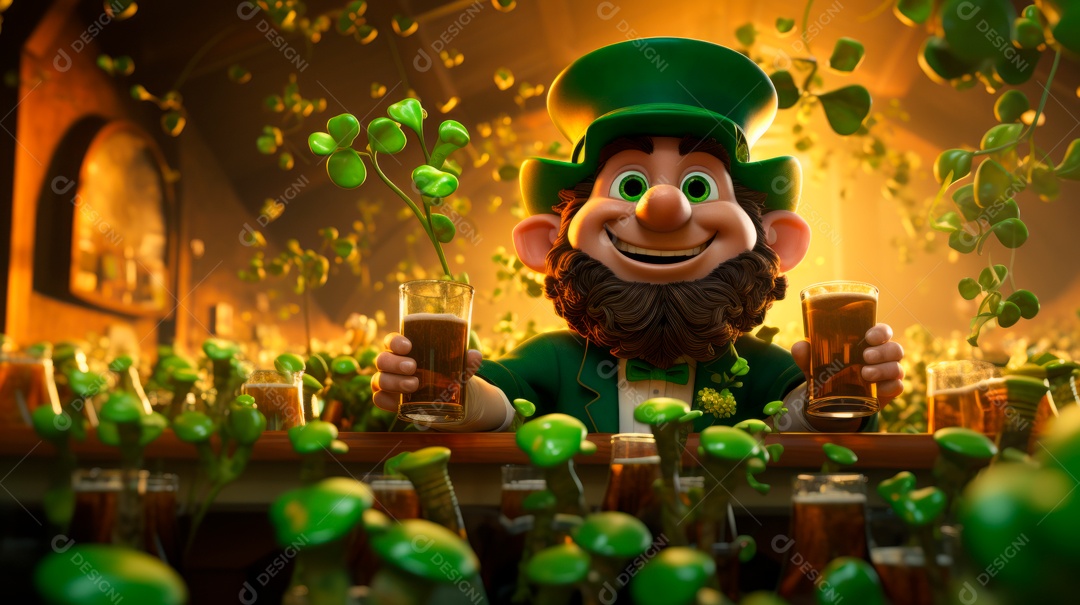 Dia de São Patricio, um dia de orgulho para a Irlanda, 17 de março, estilo 3D Generative AI.