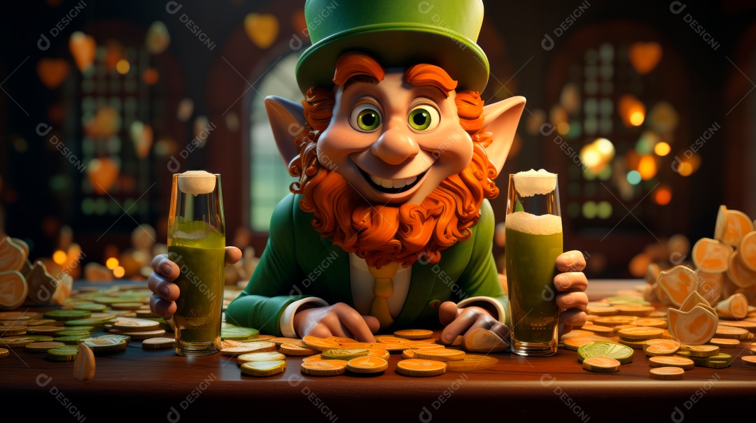 Dia de São Patricio, um dia de orgulho para a Irlanda, 17 de março, estilo 3D Generative AI.