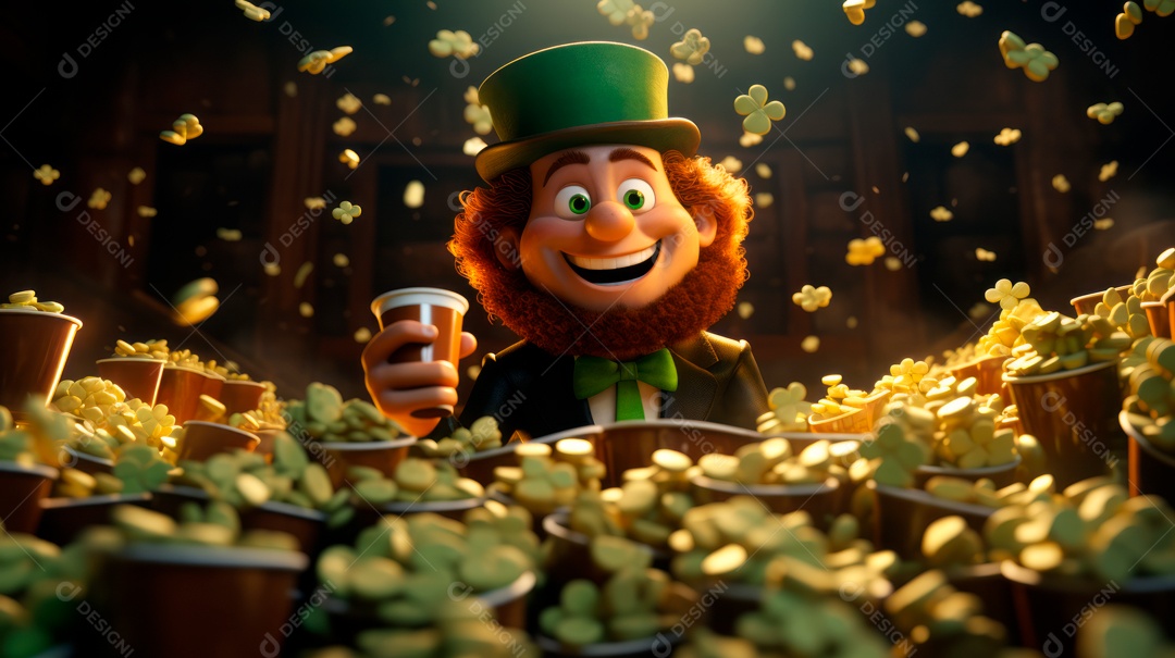 Dia de São Patricio, um dia de orgulho para a Irlanda, 17 de março, estilo 3D Generative AI.