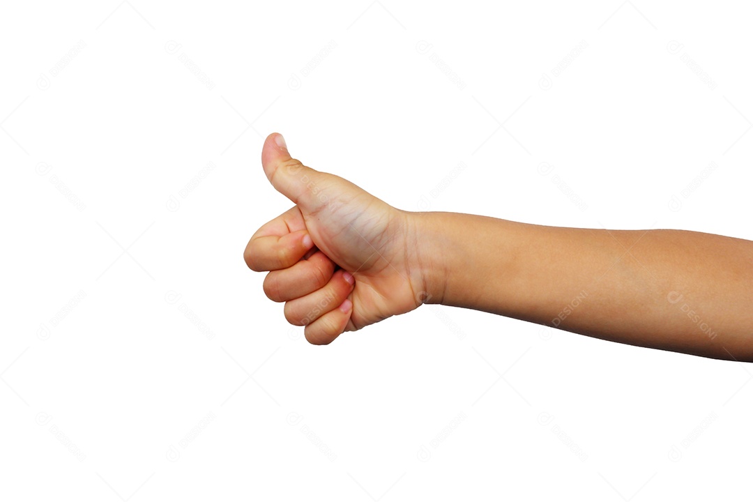 Mãos de um menino asiático fazendo um grande gesto sobre um fundo branco