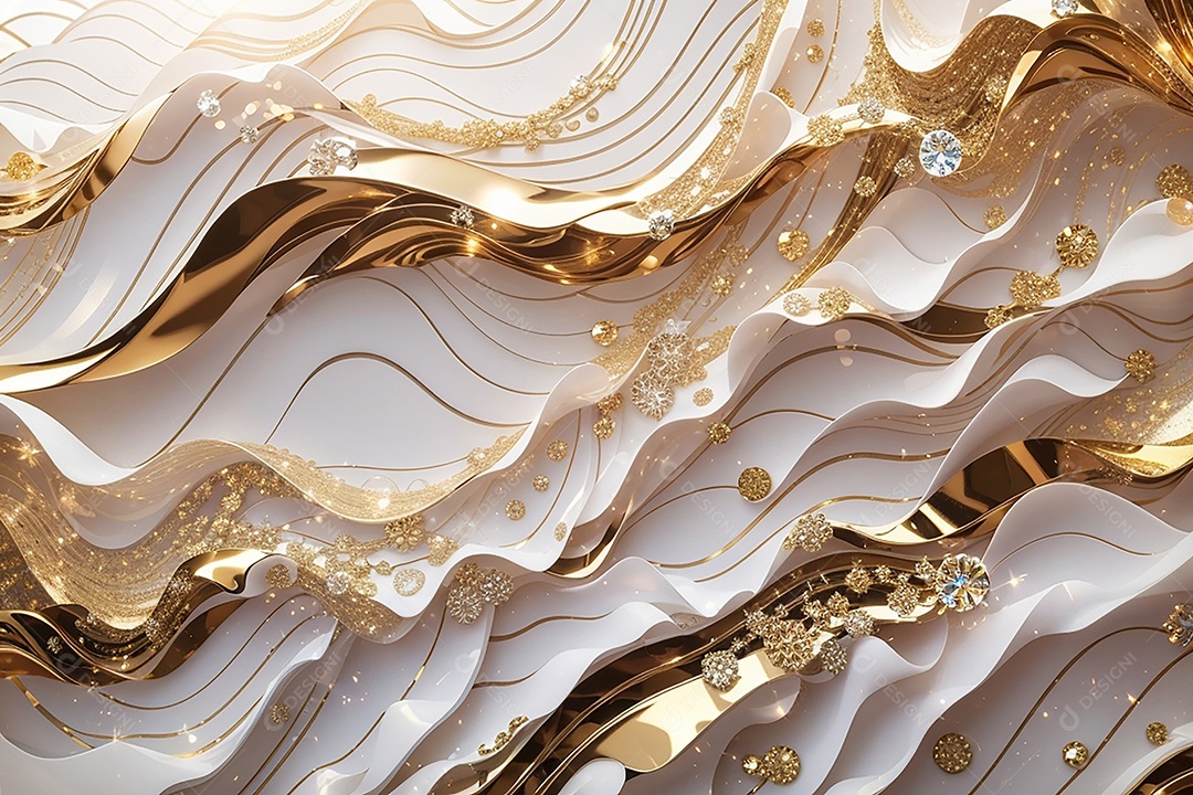 Fundo de ondas de cristal branco e dourado