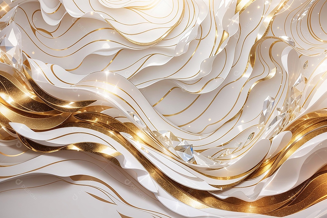 Fundo de ondas de cristal branco e dourado