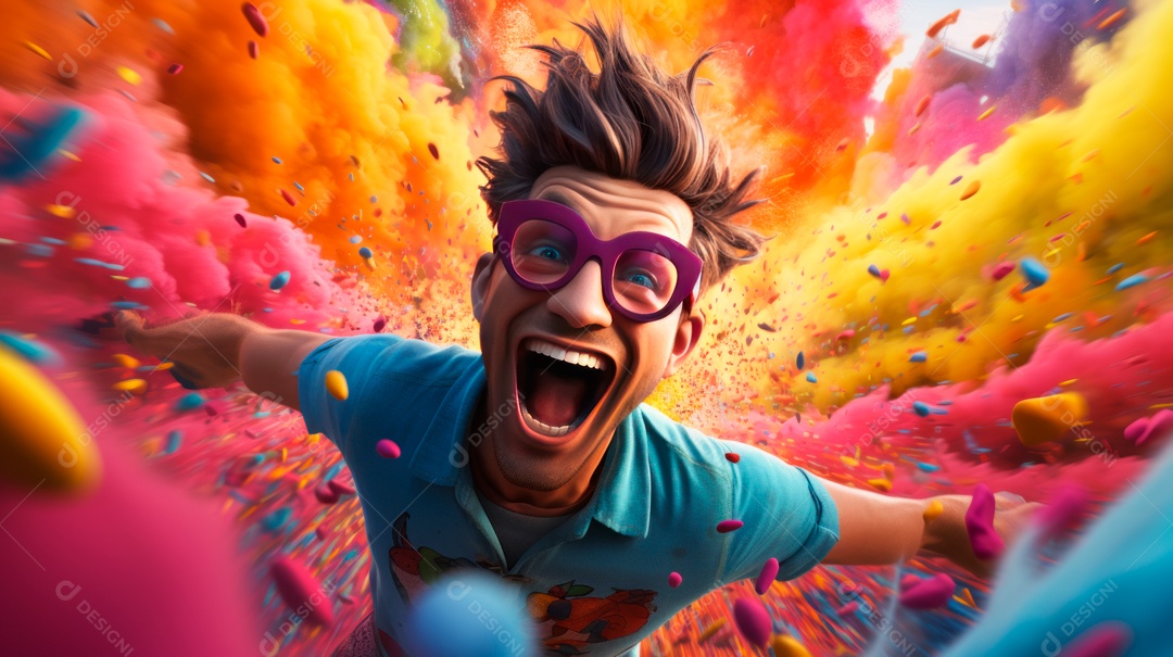 Festival Holi, 25 de março, desenho animado 3D IA generativa.