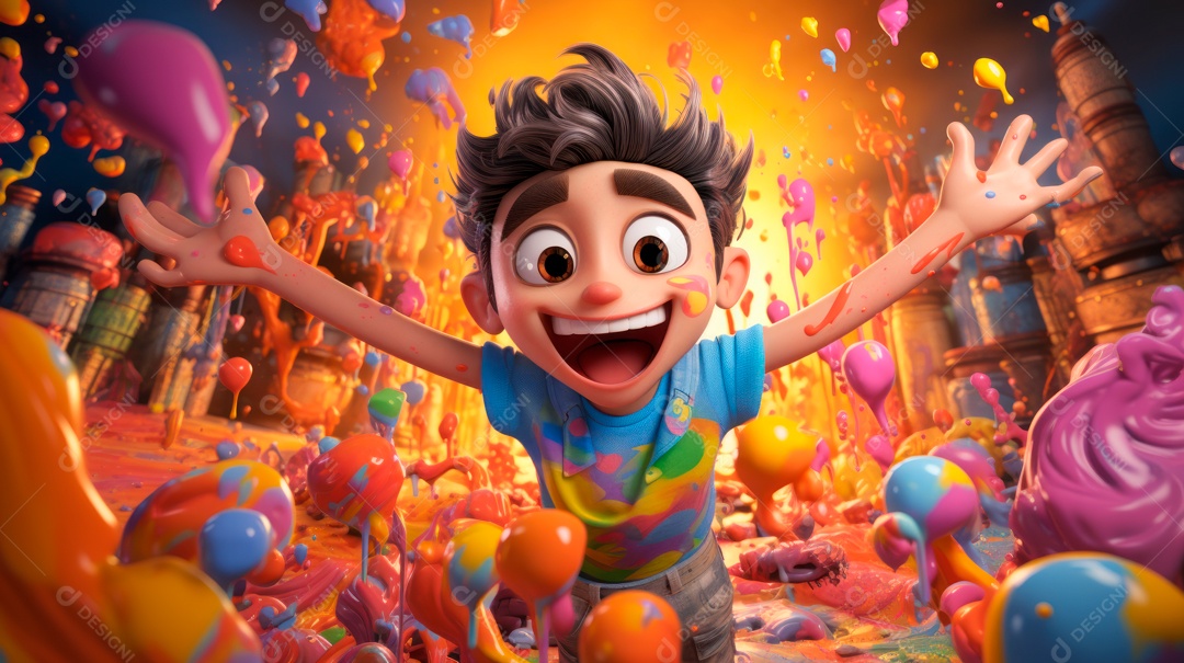 Festival Holi, 25 de março, desenho animado 3D IA generativa.