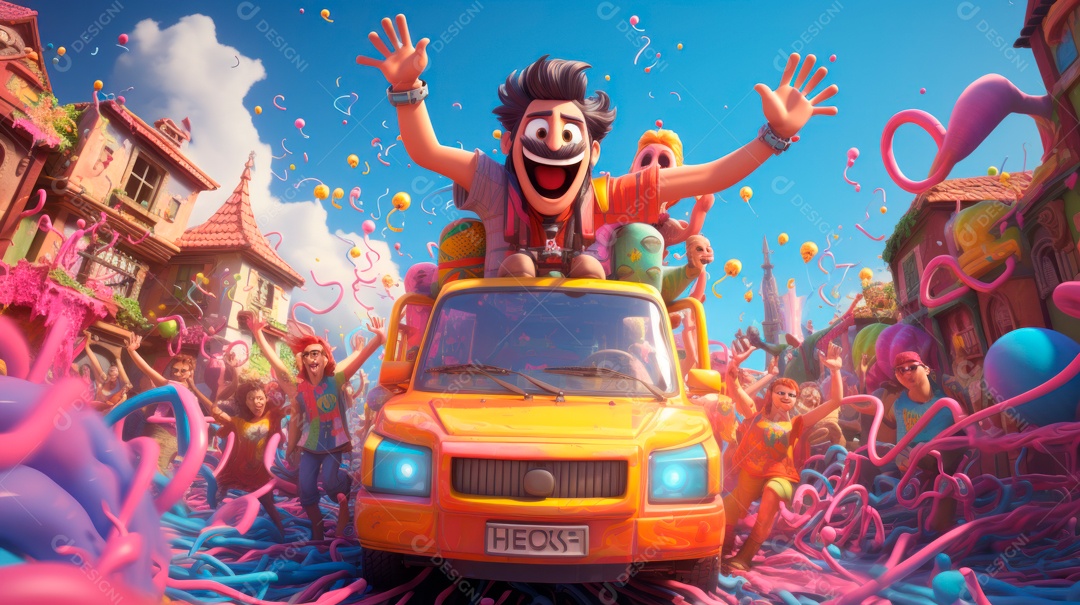 Festival Holi, 25 de março, desenho animado 3D IA generativa.