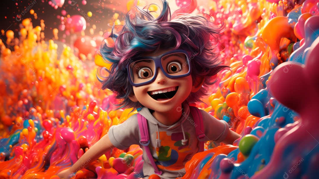 Festival Holi, 25 de março, desenho animado 3D IA generativa.