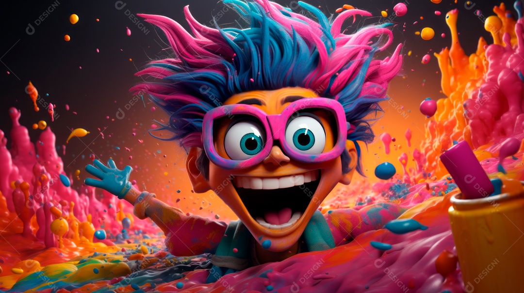 Festival Holi, 25 de março, desenho animado 3D IA generativa.