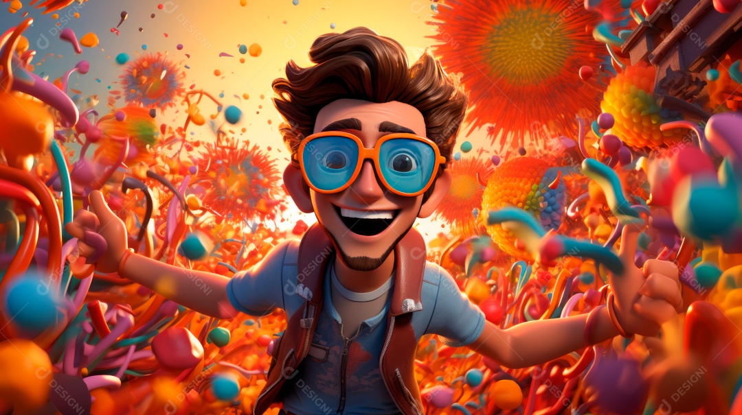 Festival Holi, 25 de março, desenho animado 3D IA generativa.