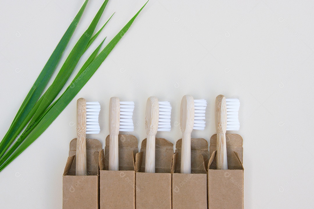 Kit de escovas com 5 unidades de bambu